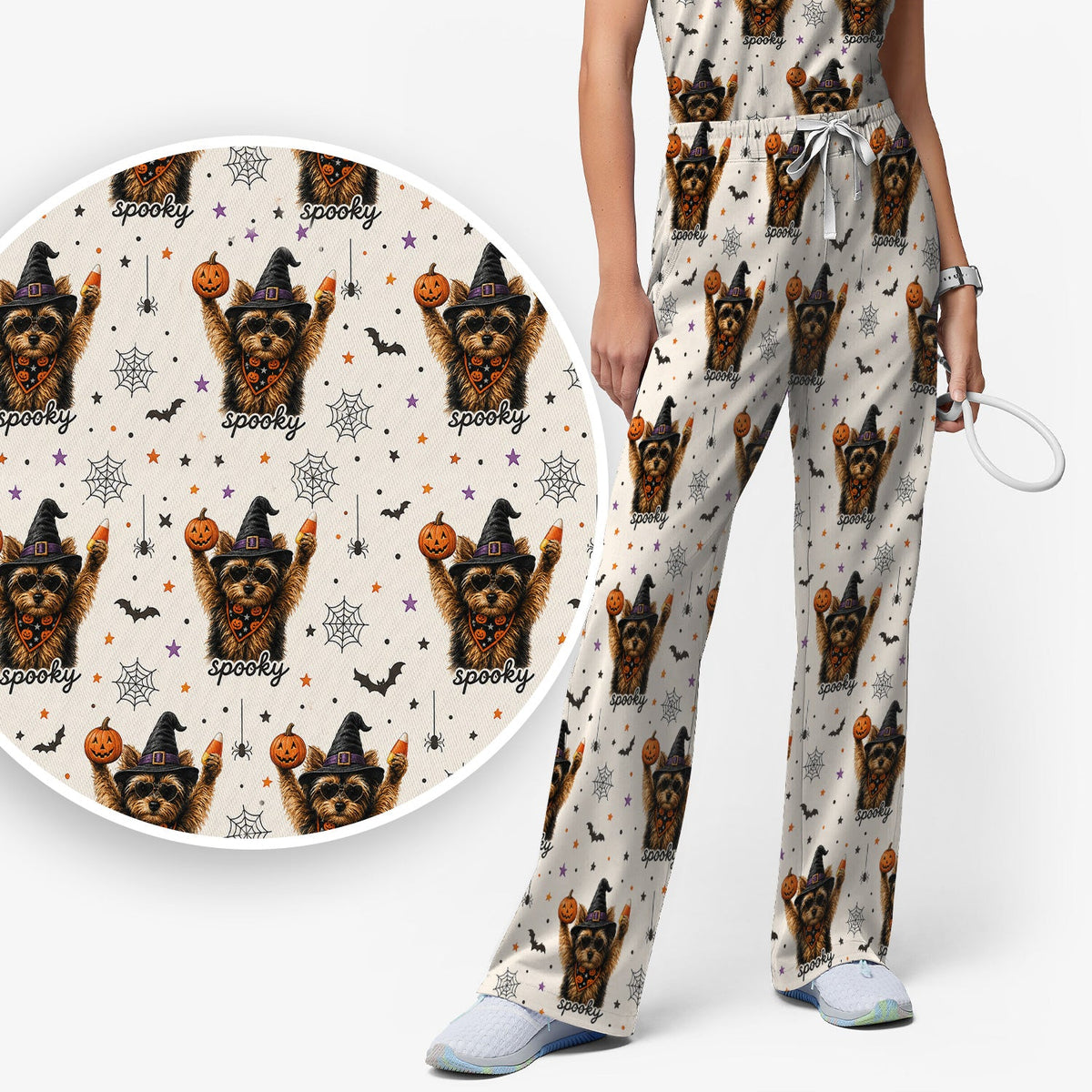 Spooky Yorkie Nurse Scrub Set