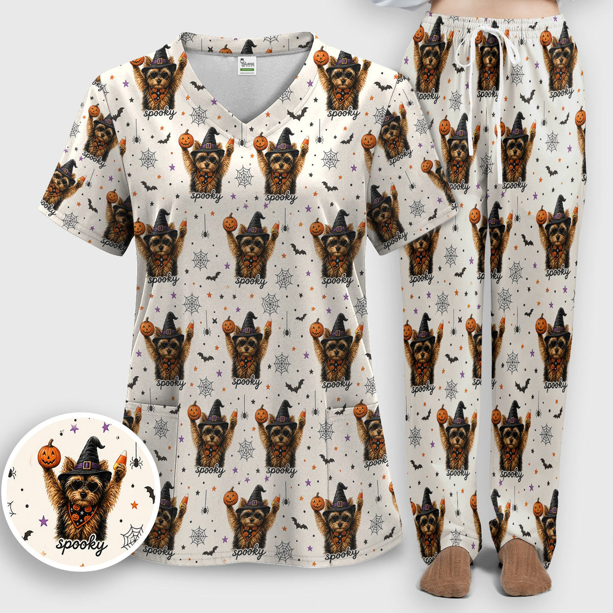 Spooky Yorkie Nurse Scrub Set