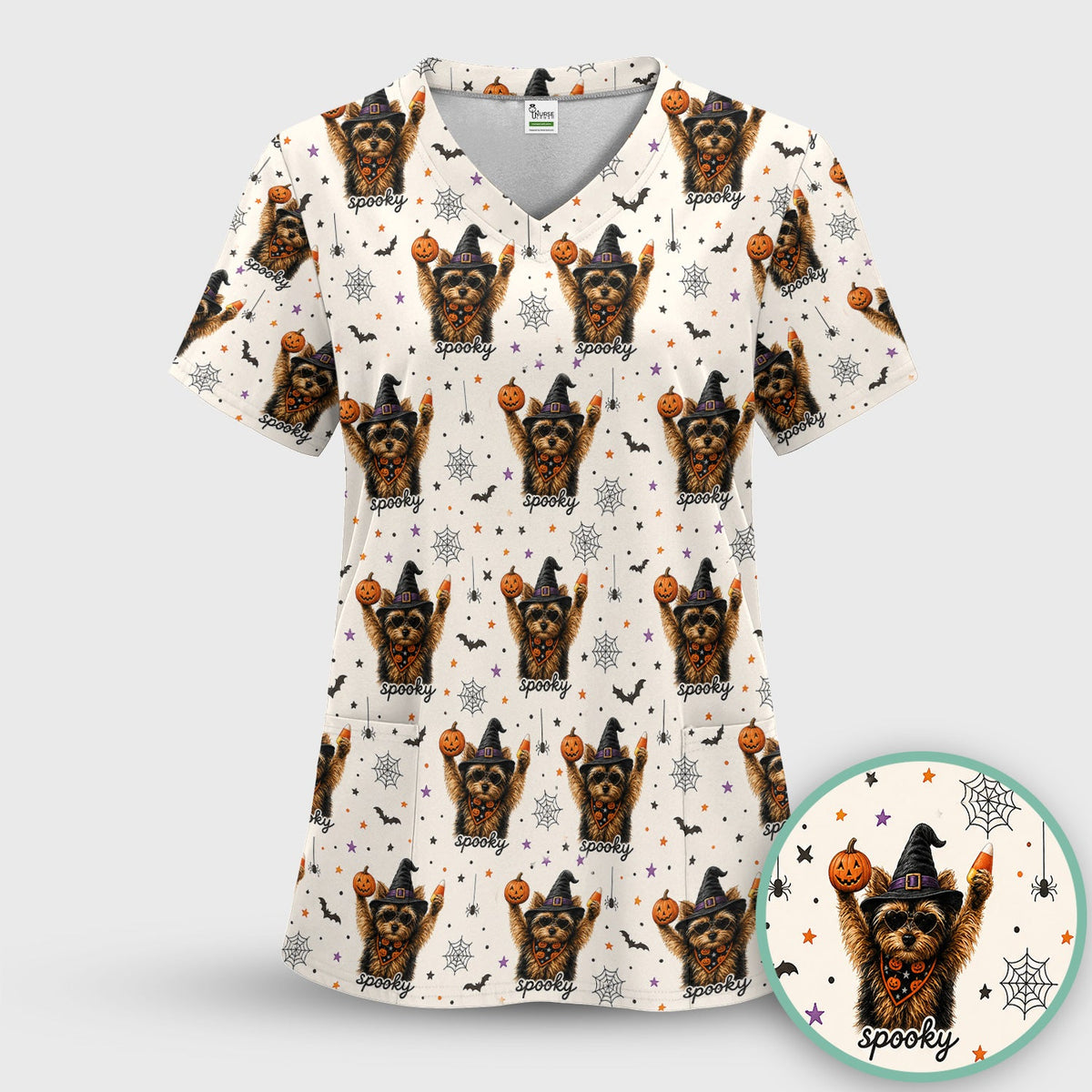 Spooky Yorkie Nurse Scrub Top