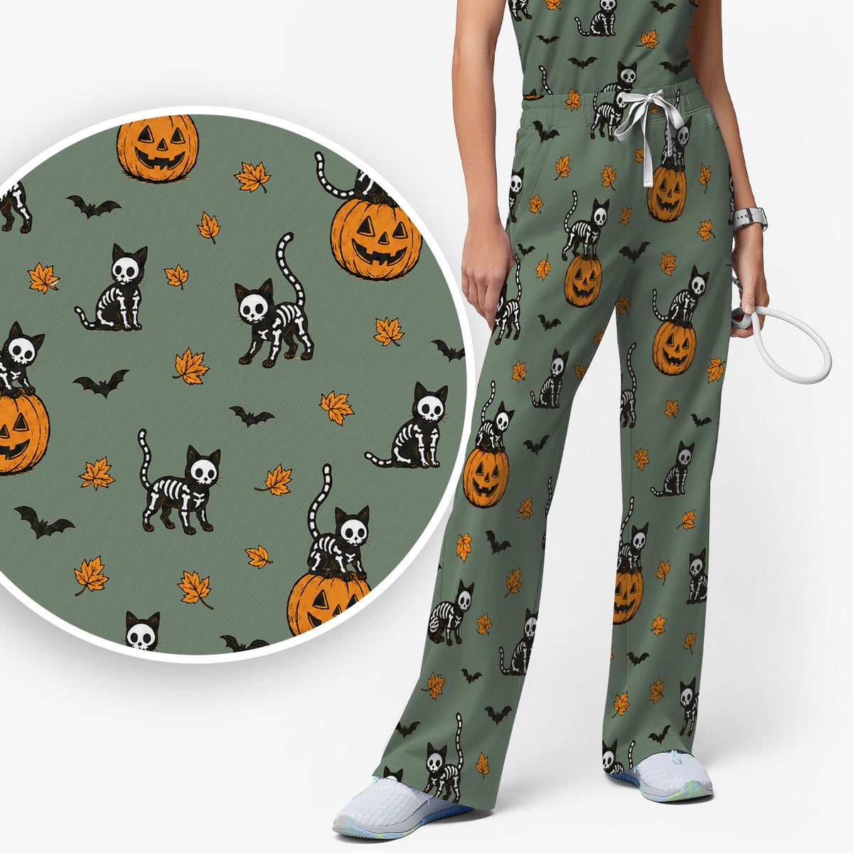 Skeleton Cat Nurse Scrub Set