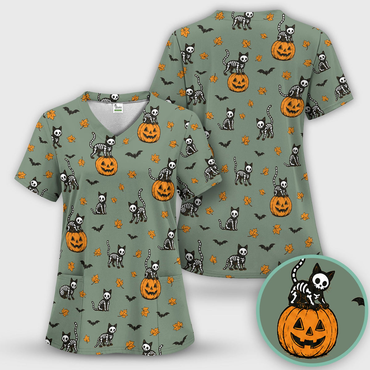 Skeleton Cat Nurse Scrub Set