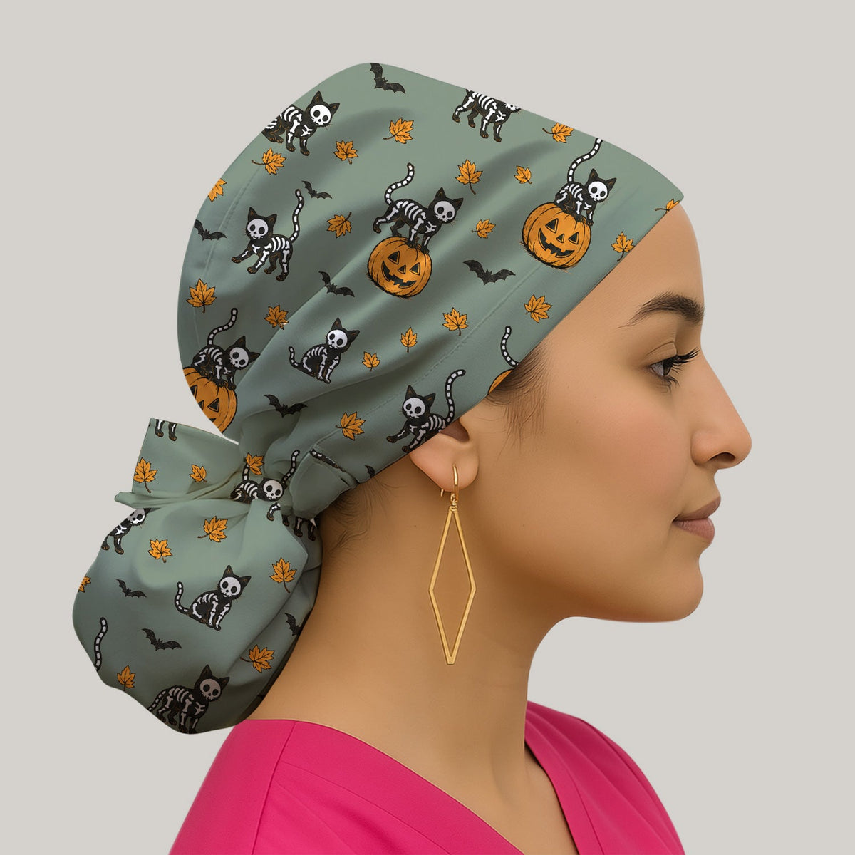 Skeleton Cat Scrub Cap