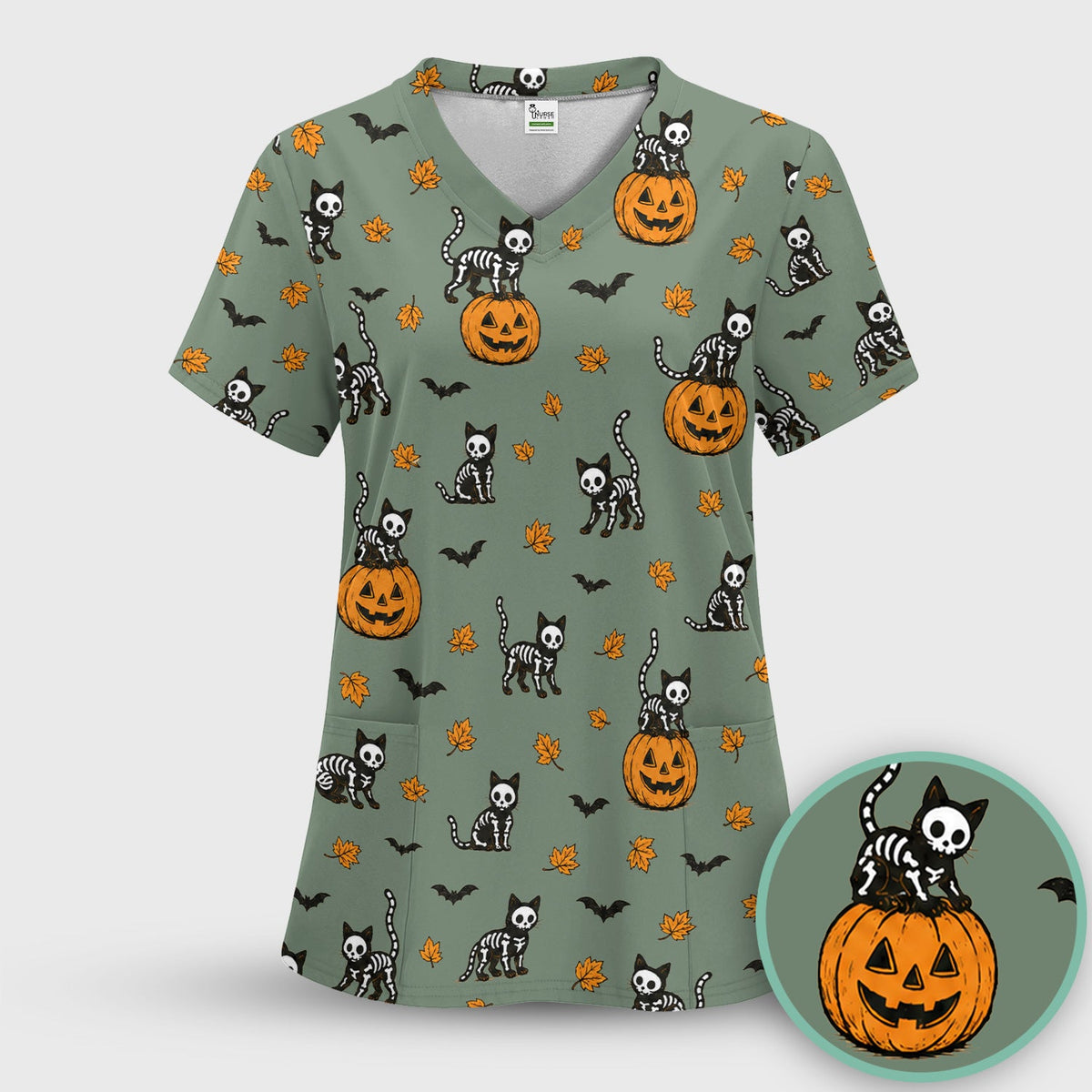 Skeleton Cat Nurse Scrub Set