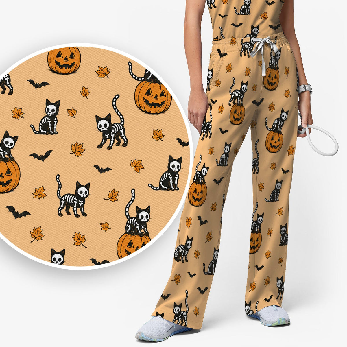 Skeleton Cat Nurse Scrub Set