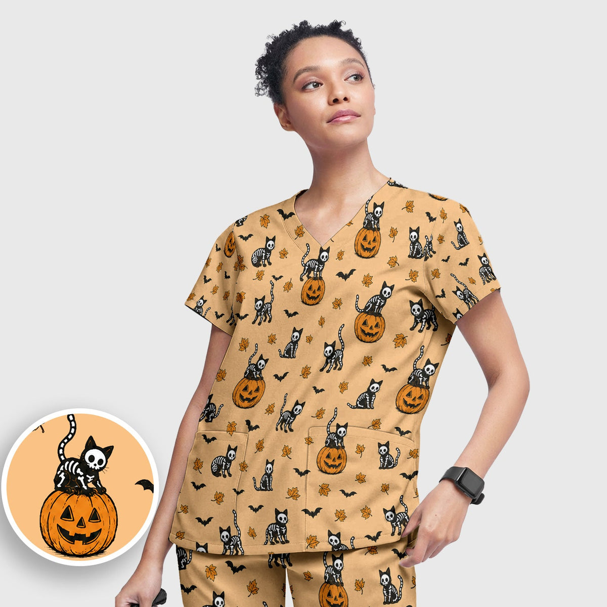 Skeleton Cat Nurse Scrub Set