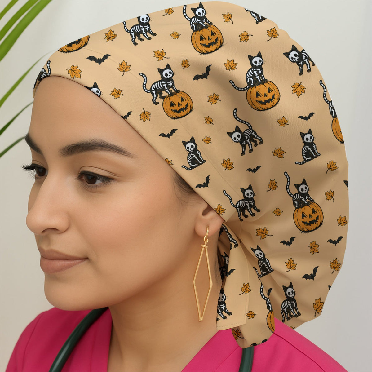 Skeleton Cat Scrub Cap