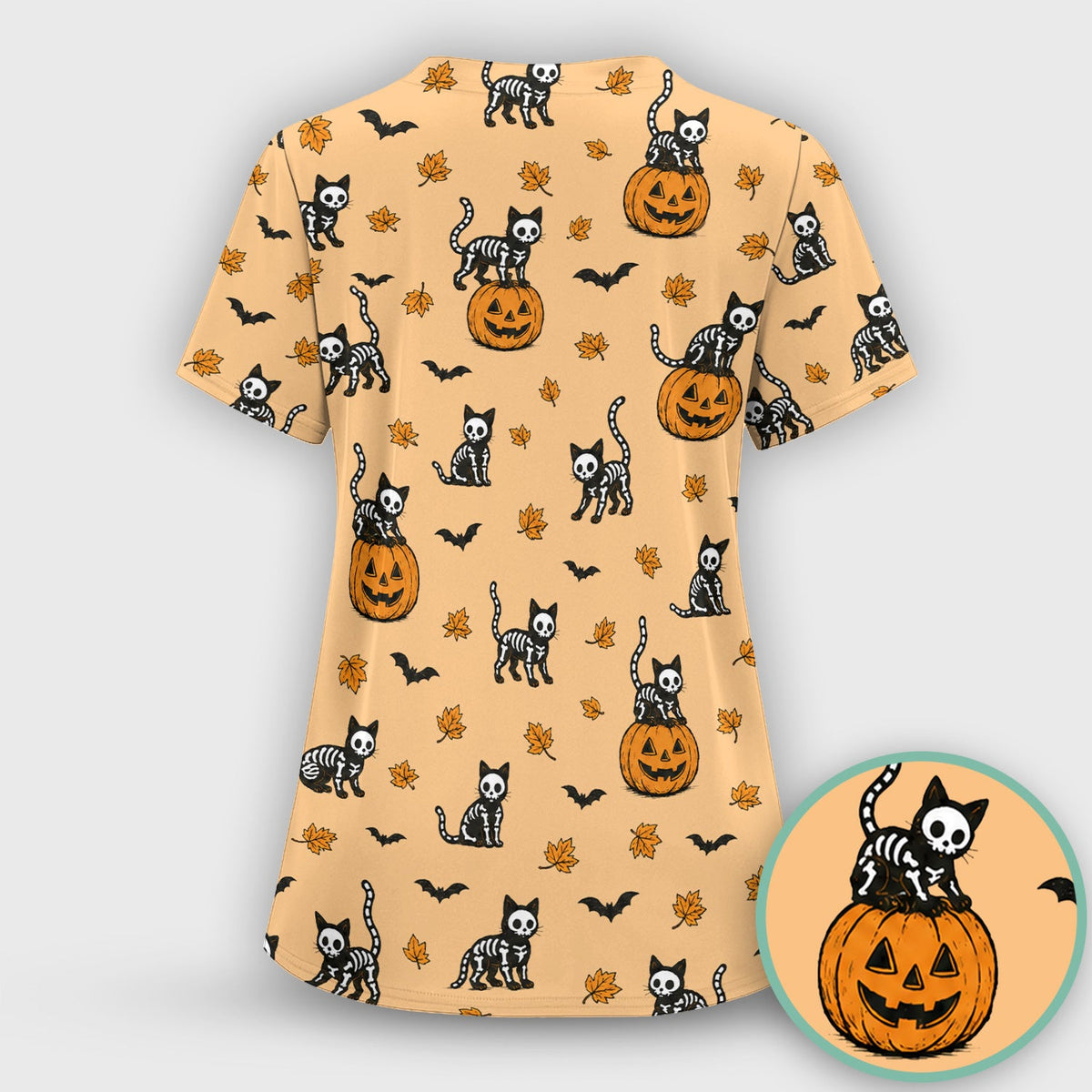 Skeleton Cat Nurse Scrub Top