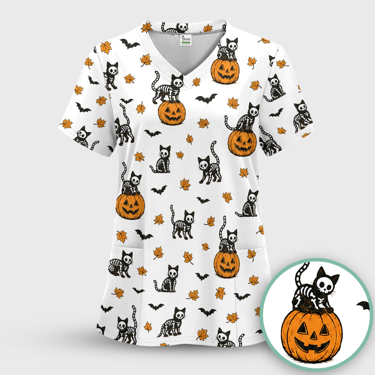 Skeleton Cat Nurse Scrub Set