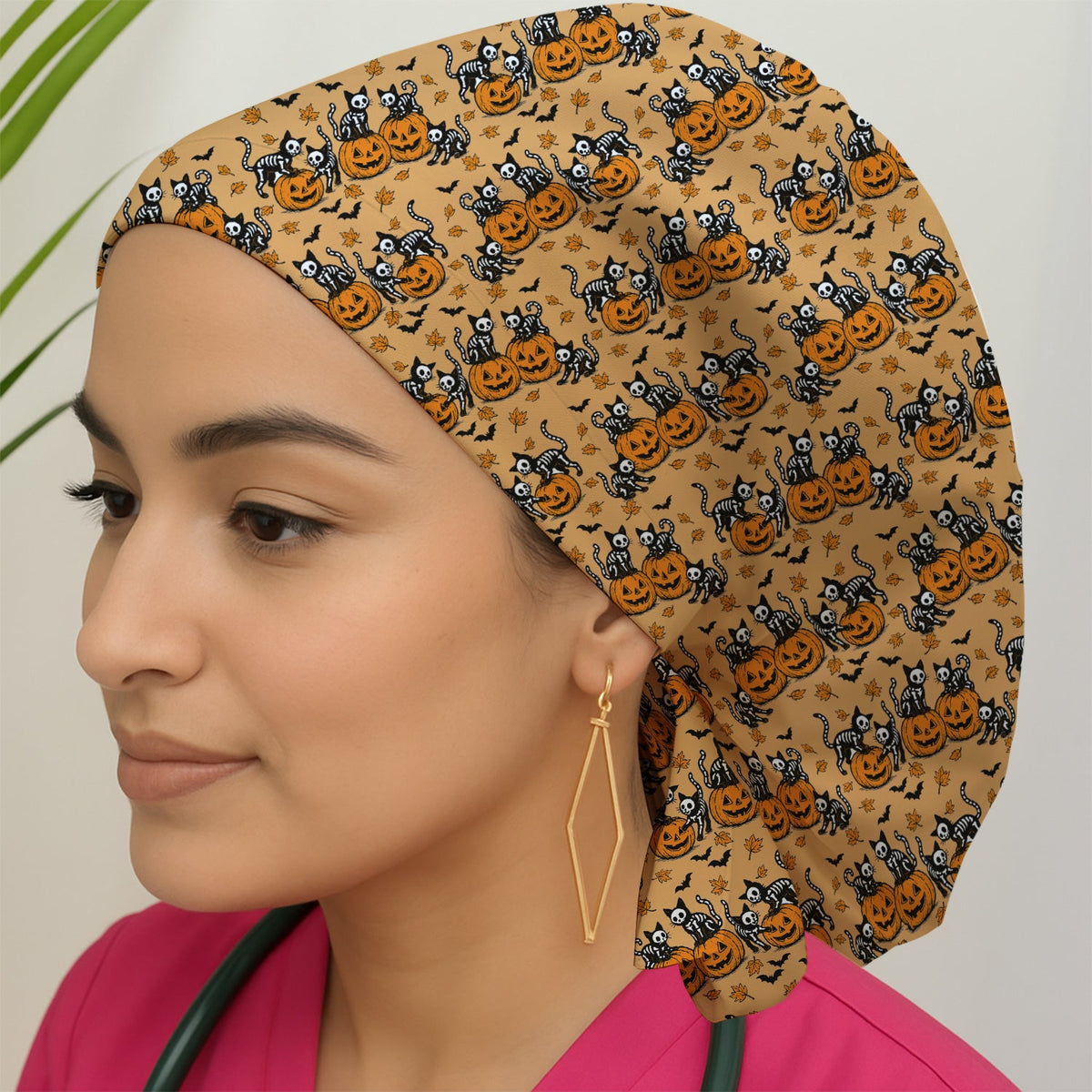 Skeleton Cat Scrub Cap - Halloween Gift For Nurse