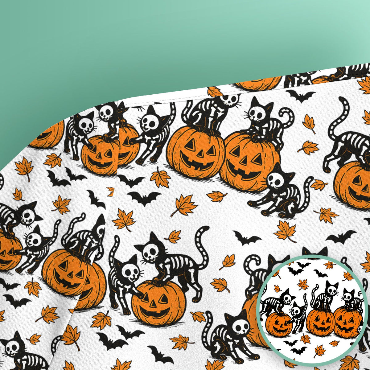 Skeleton Cat Nurse Scrub Top - Halloween Gift