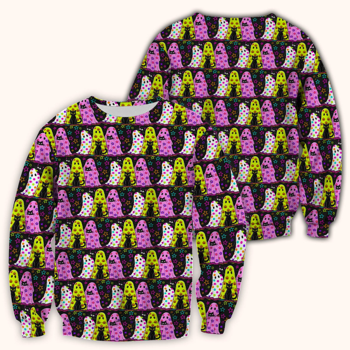 Spooky Ghost Cat Nurse Scrub Top
