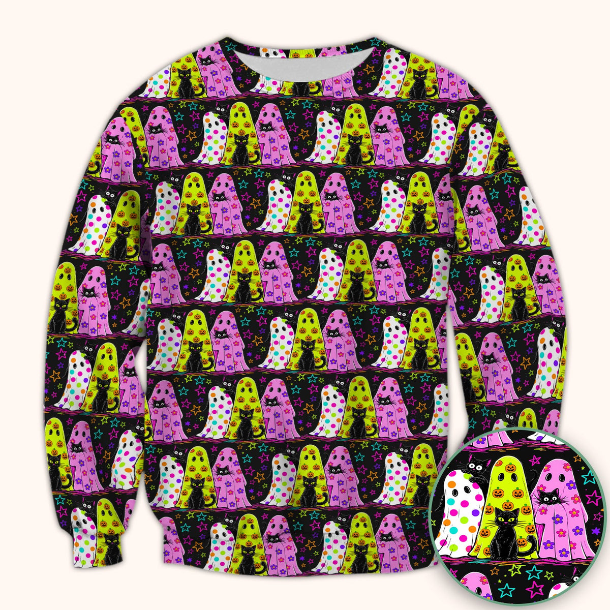 Spooky Ghost Cat Nurse Scrub Top