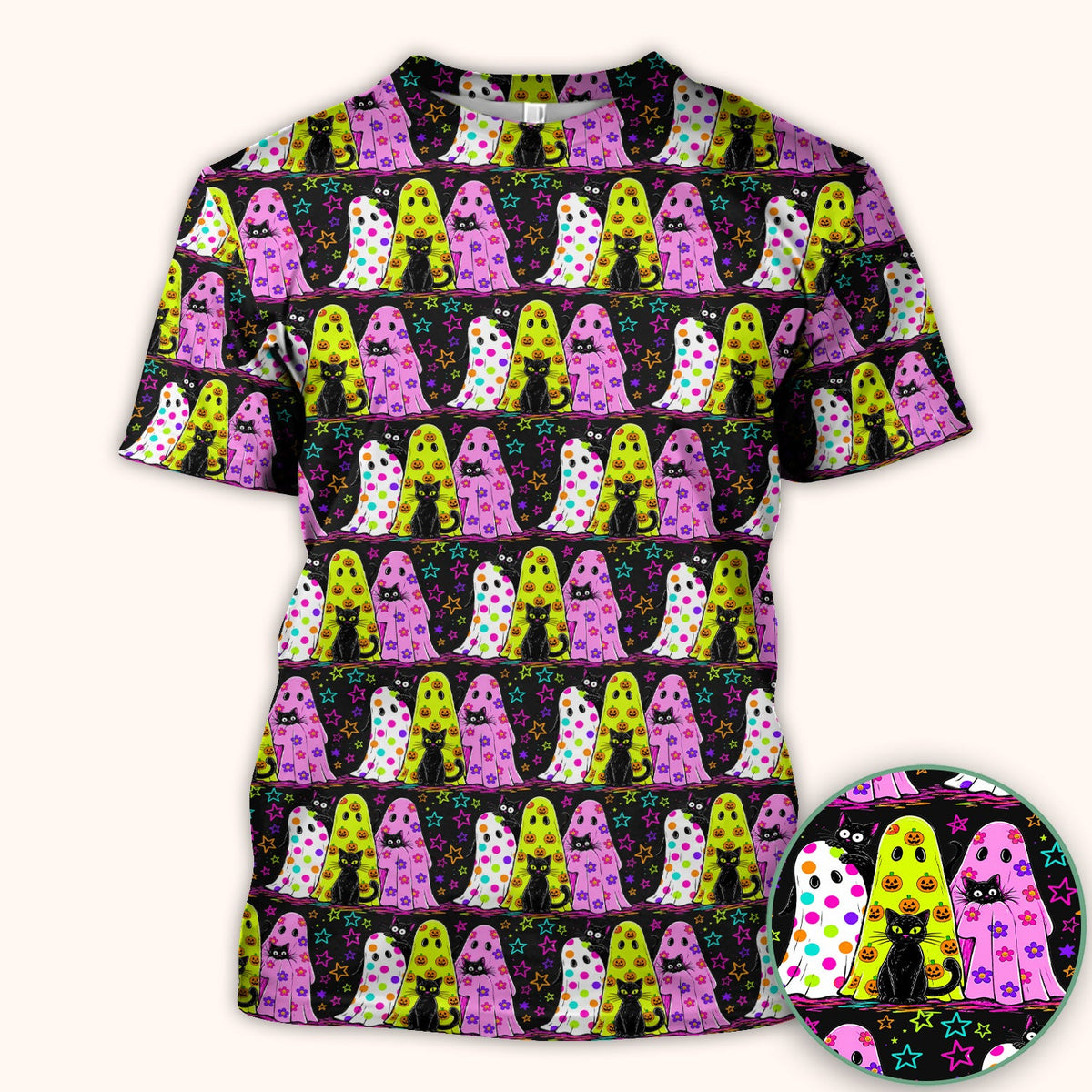 Spooky Ghost Cat Nurse Scrub Top