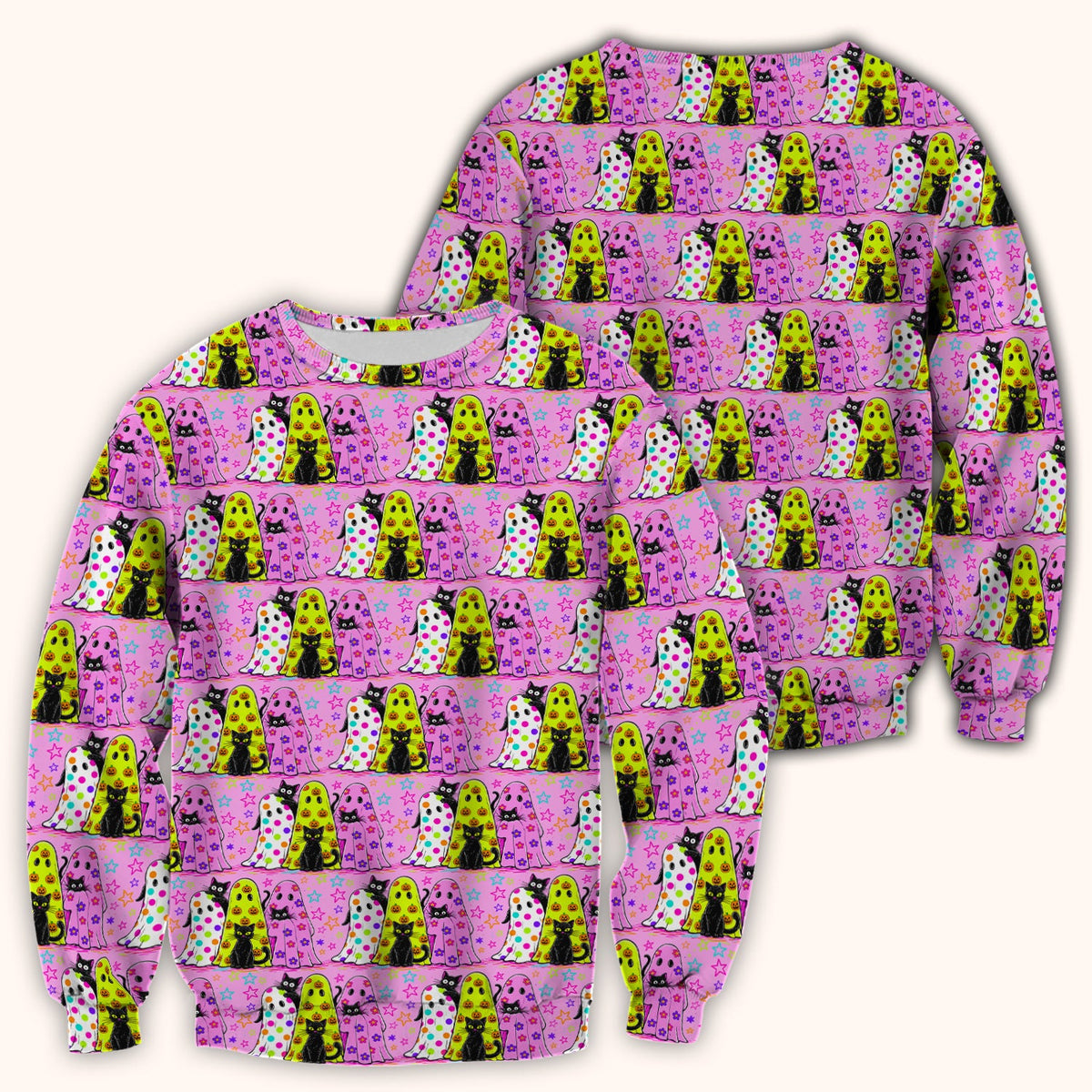 Spooky Ghost Cat Nurse Scrub Top