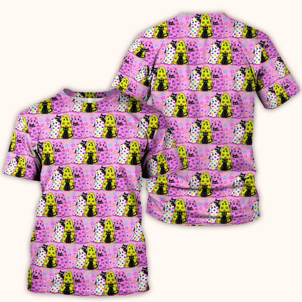 Spooky Ghost Cat Nurse Scrub Top