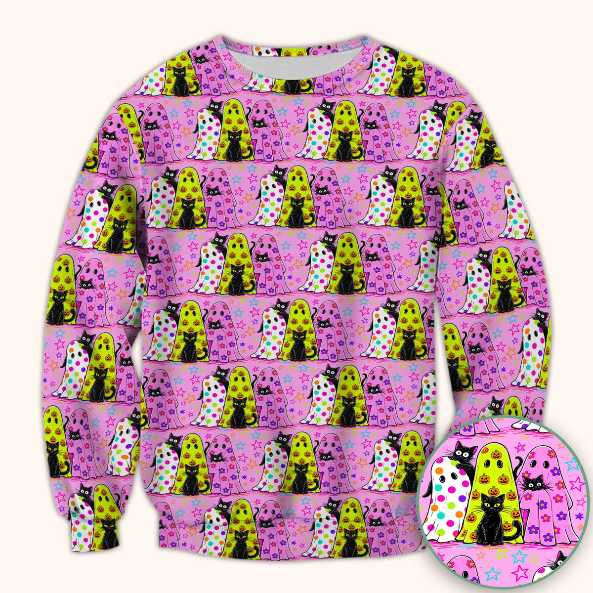 Spooky Ghost Cat Nurse Scrub Top