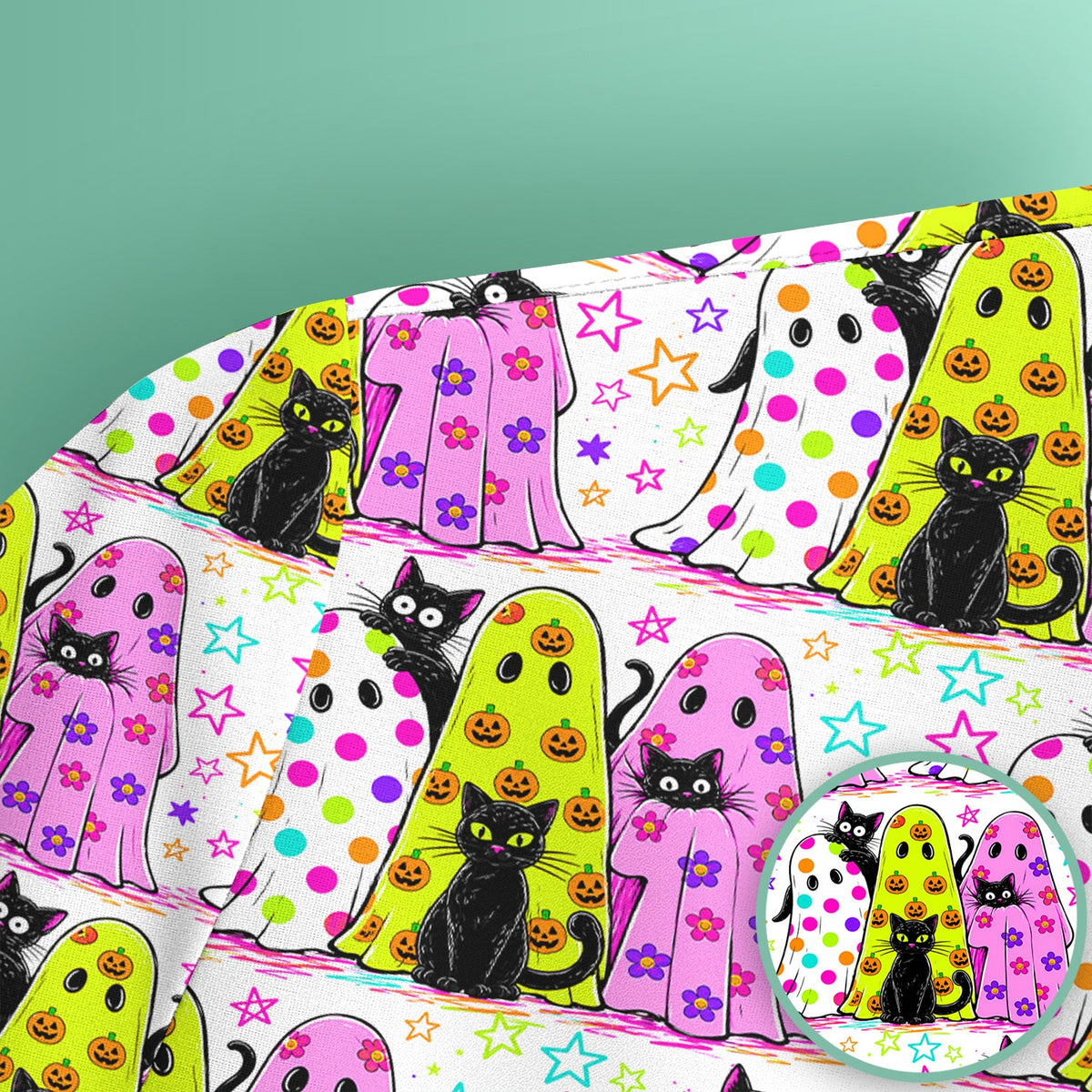 Spooky Ghost Cat Nurse Scrub Top