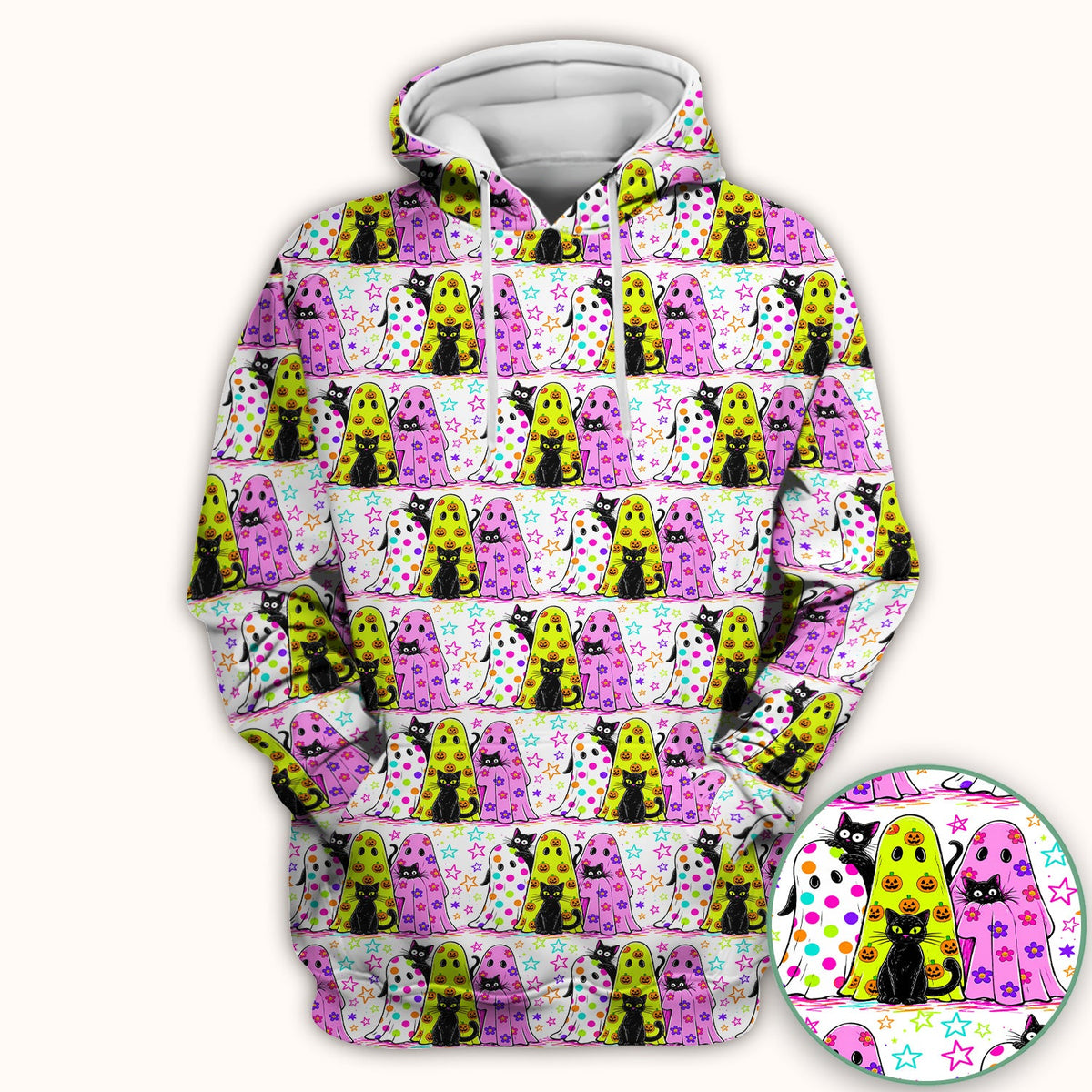 Spooky Ghost Cat Nurse Scrub Top