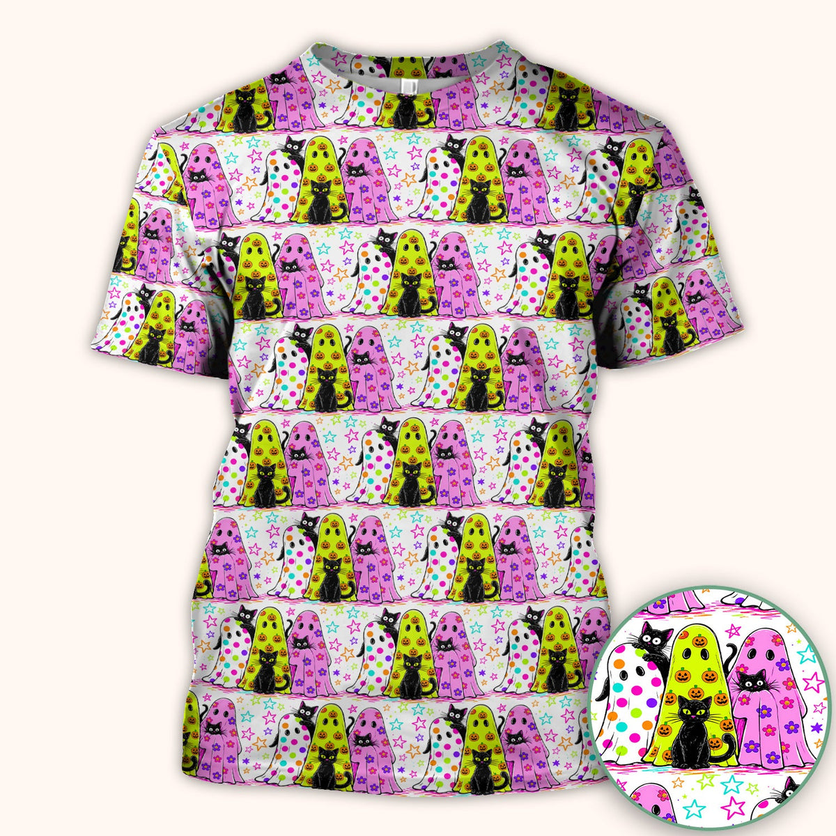 Spooky Ghost Cat Nurse Scrub Top