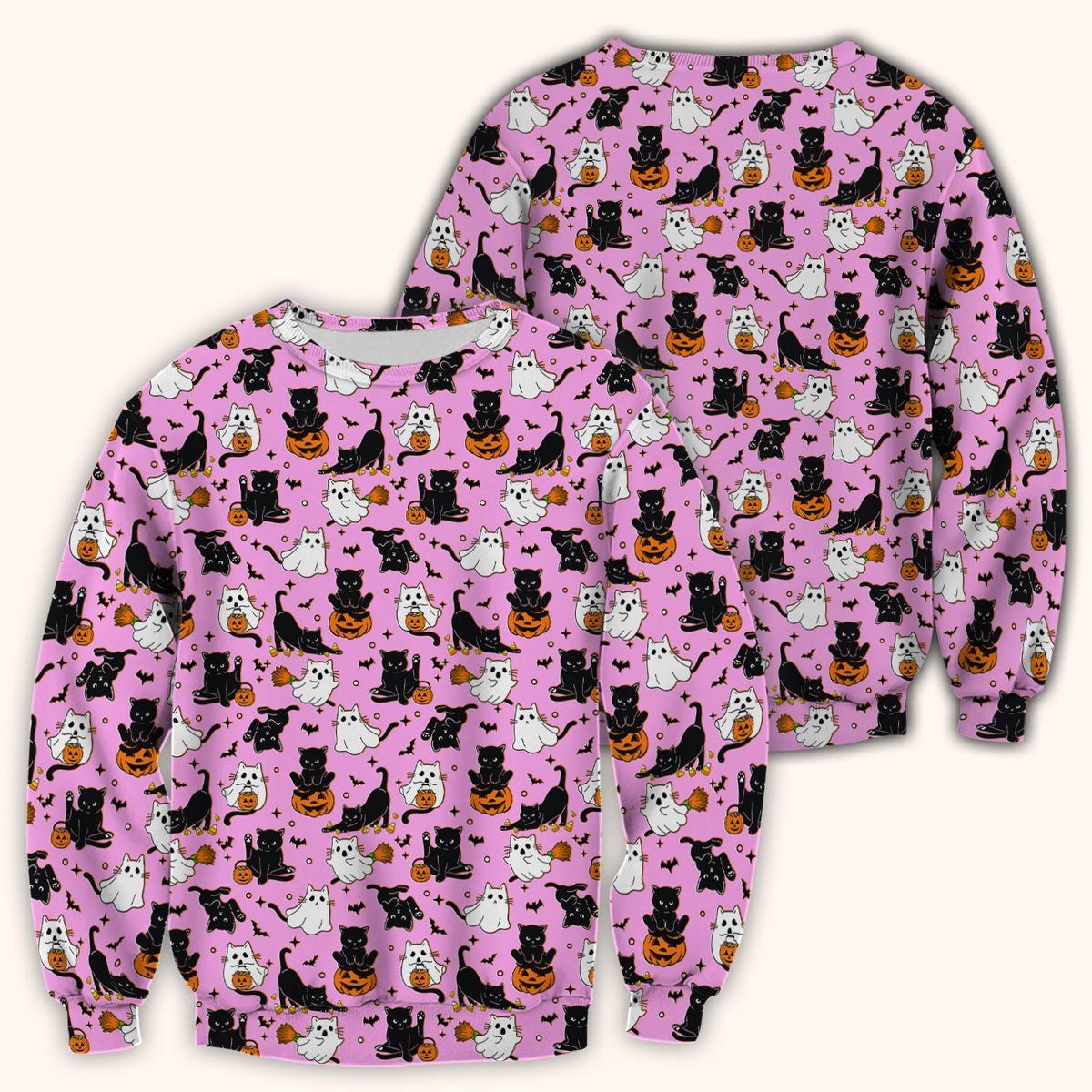 Halloween Cat Ghost Pumpkin Pattern Scrub Top, Comfortable Scrubs for Nurses