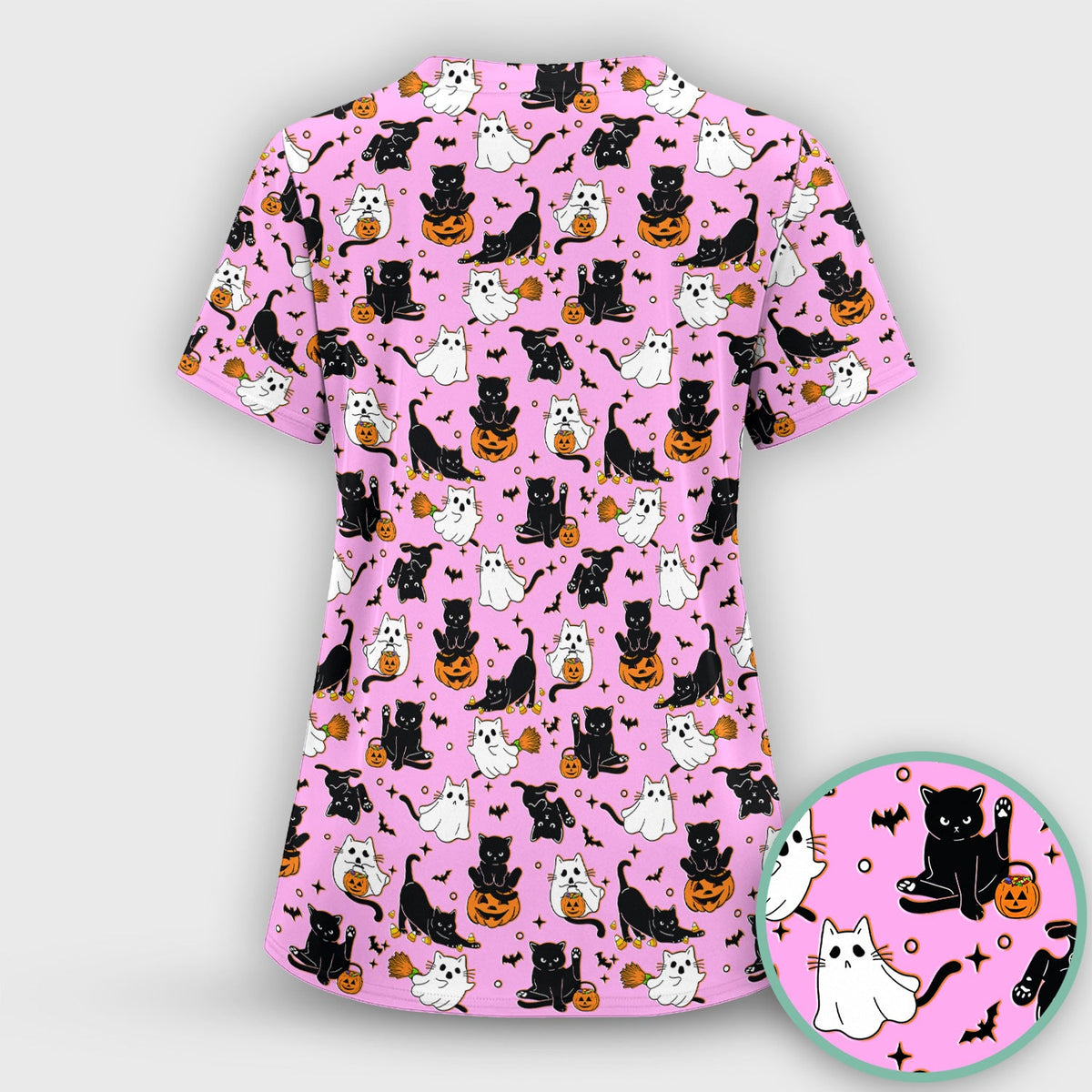 Cat Ghost Pumpkin Nurse Scrub Set - Halloween Gift