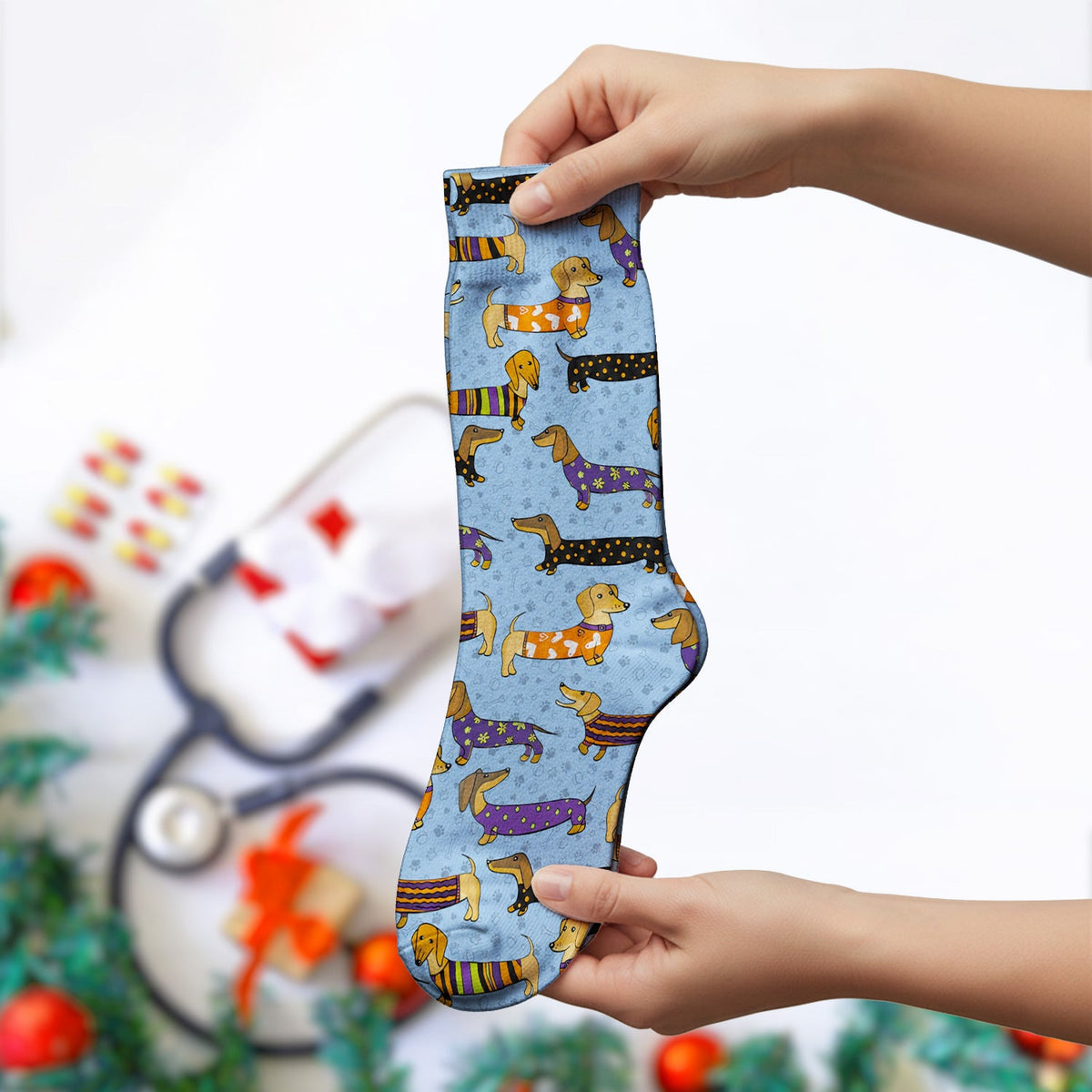 Dachshund Paw Print Nurse Socks