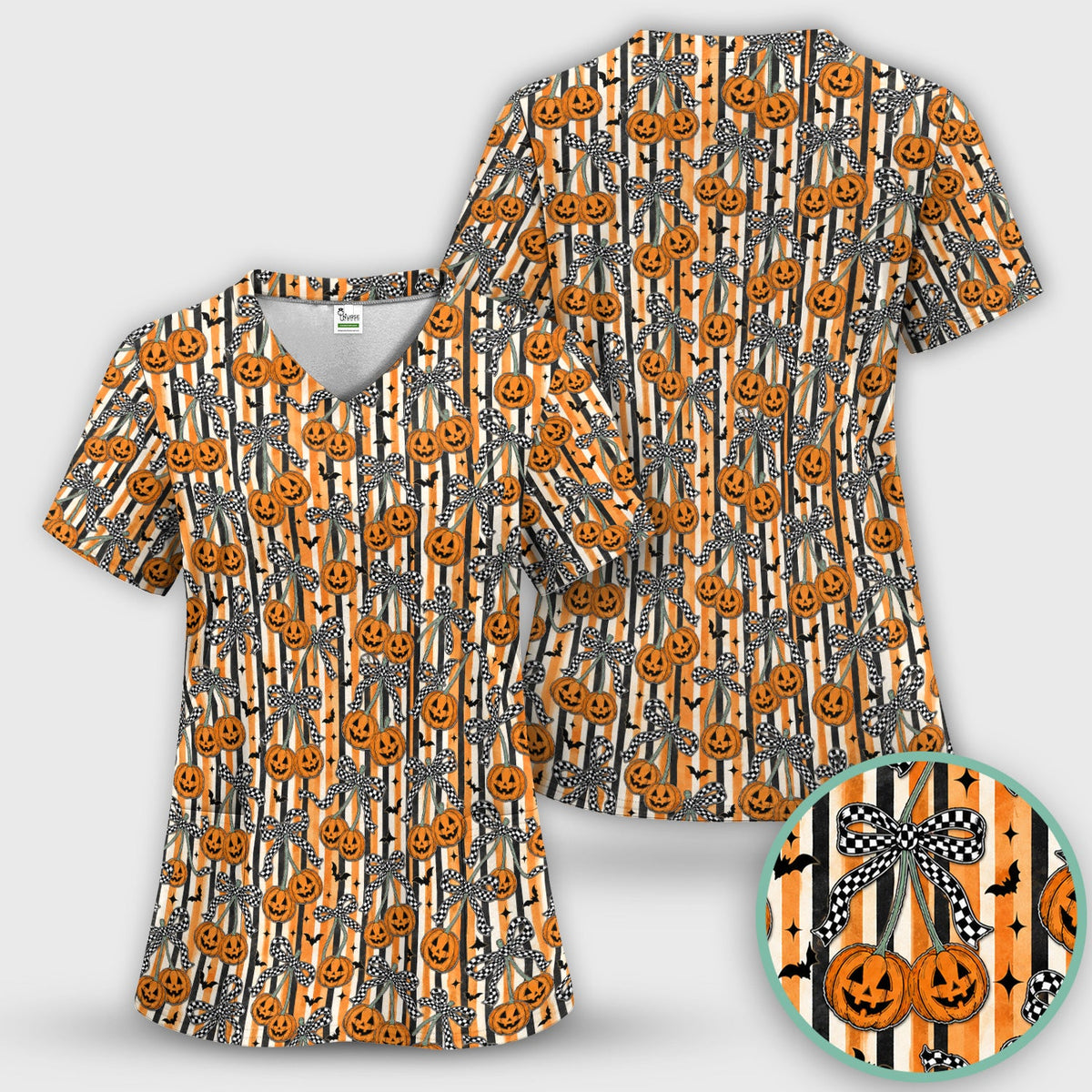 Bow Stripe Nurse Scrub Set - Halloween Gift