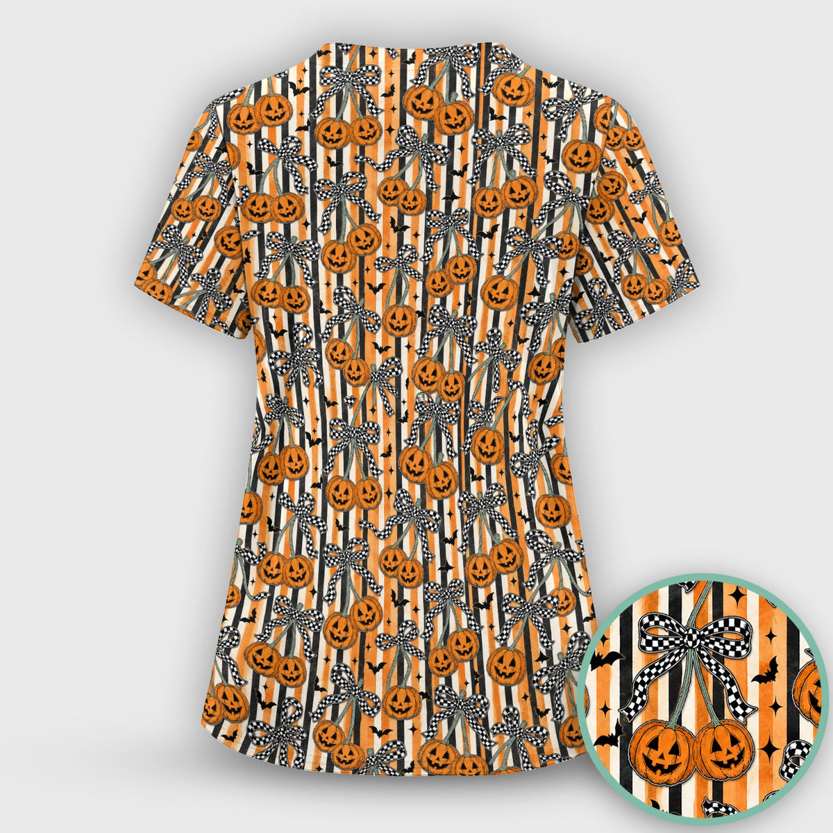 Bow Stripe Nurse Scrub Top - Halloween Gift