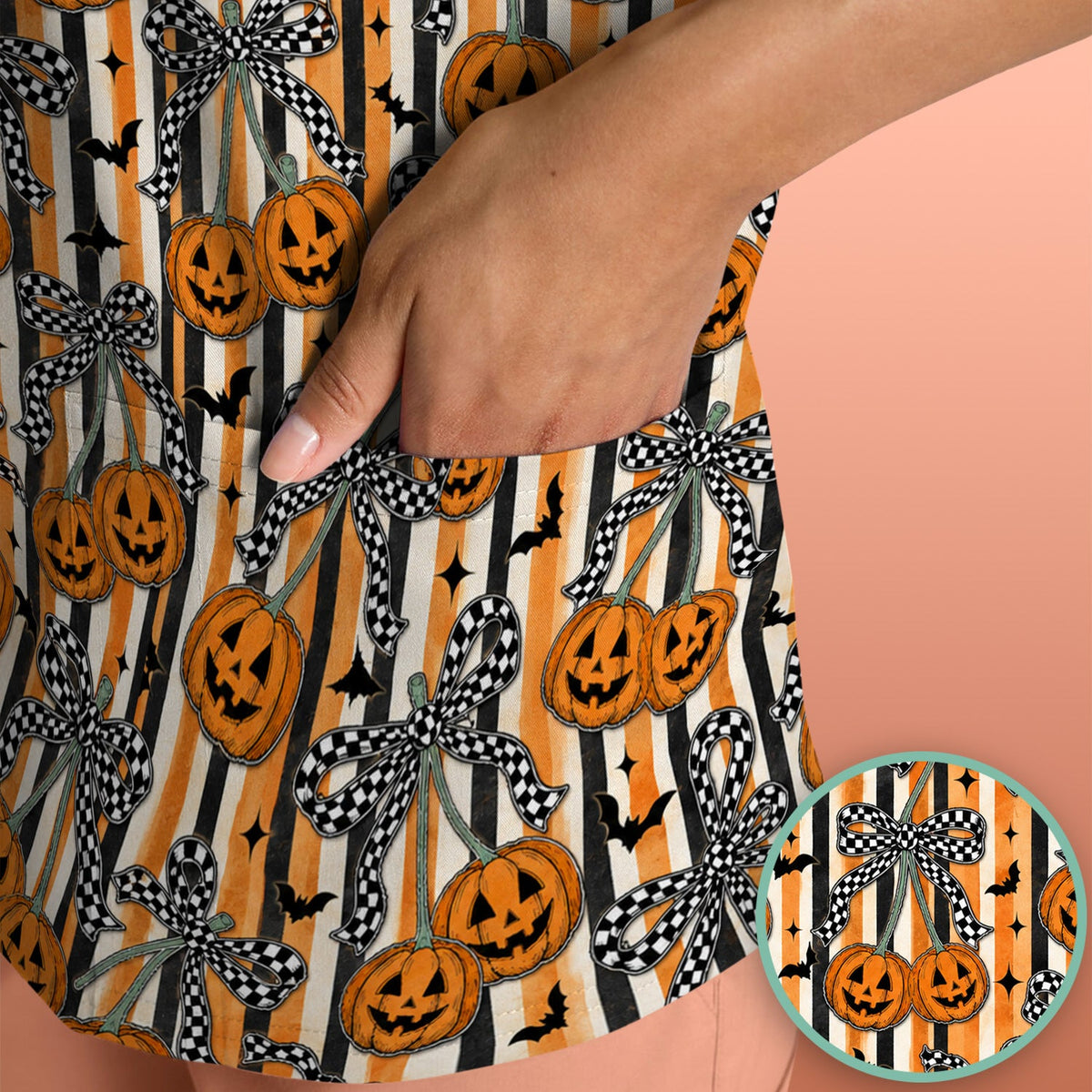 Bow Stripe Nurse Scrub Top - Halloween Gift