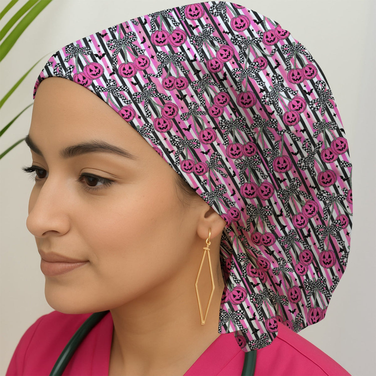 Bow Stripe Scrub Cap - Halloween Gift For Nurse