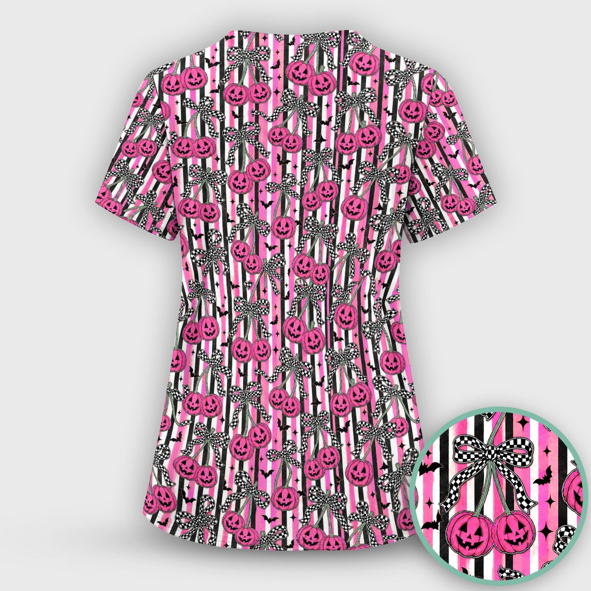 Bow Stripe Nurse Scrub Set - Halloween Gift