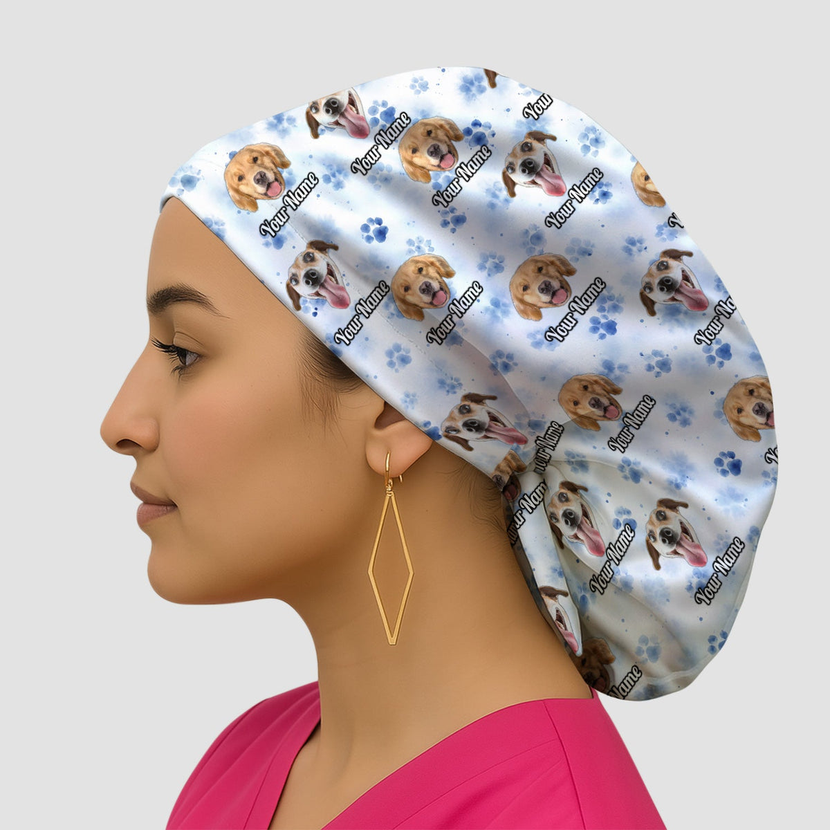 Dog Face Paw Print Scrub Cap