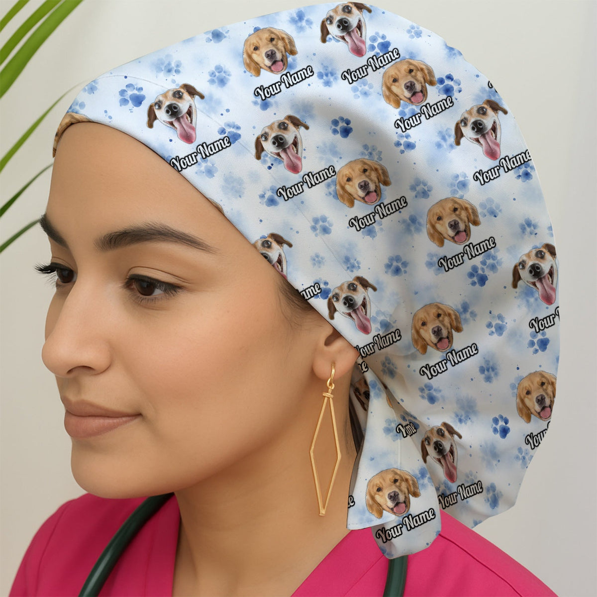 Dog Face Paw Print Scrub Cap