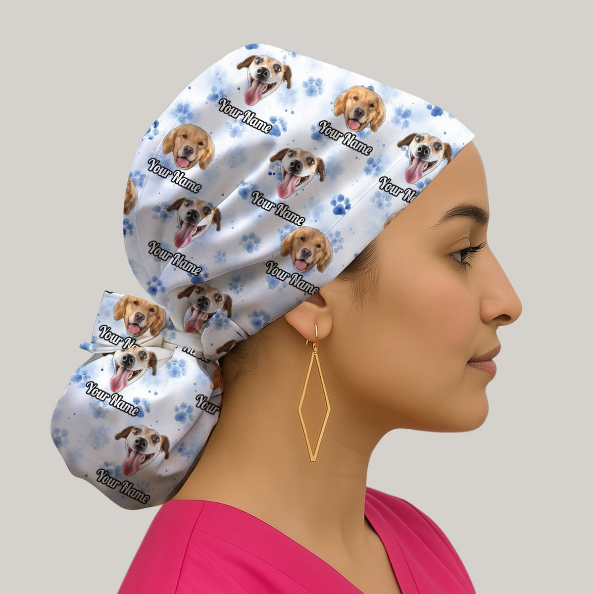 Dog Face Paw Print Scrub Cap