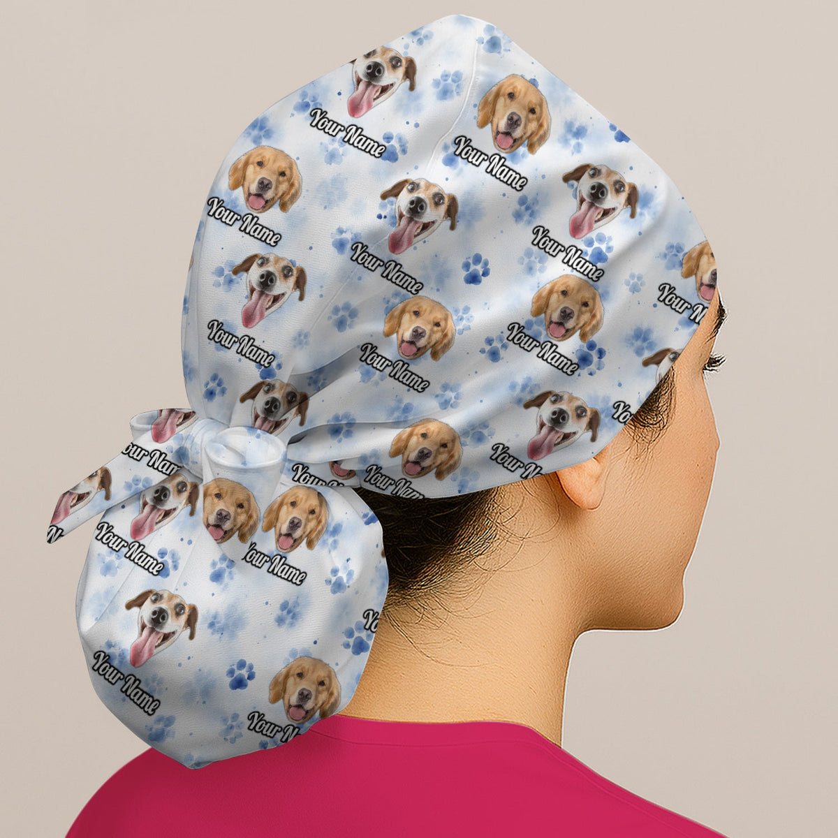 Dog Face Paw Print Scrub Cap