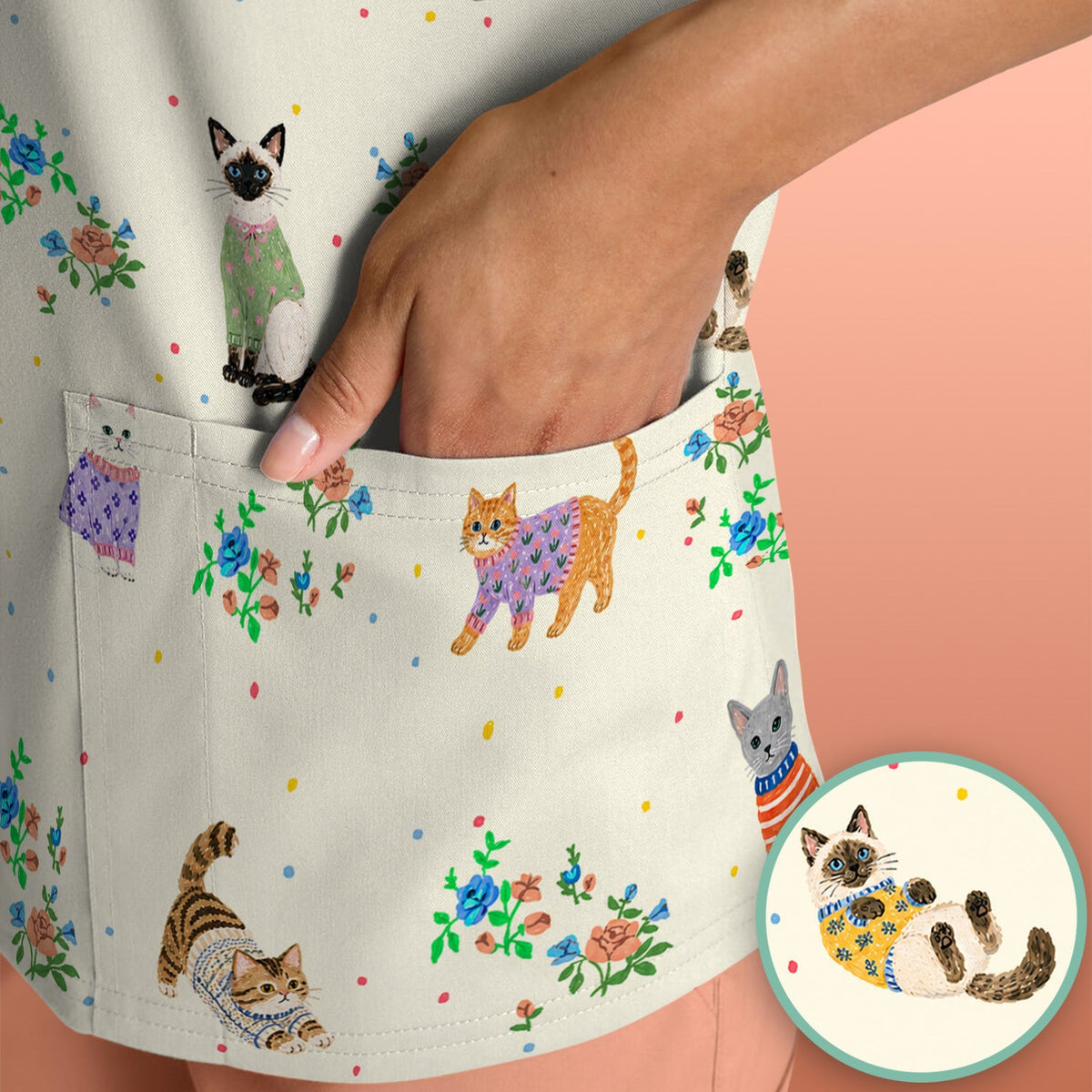 Watercolor Cat Nurse Scrub Top