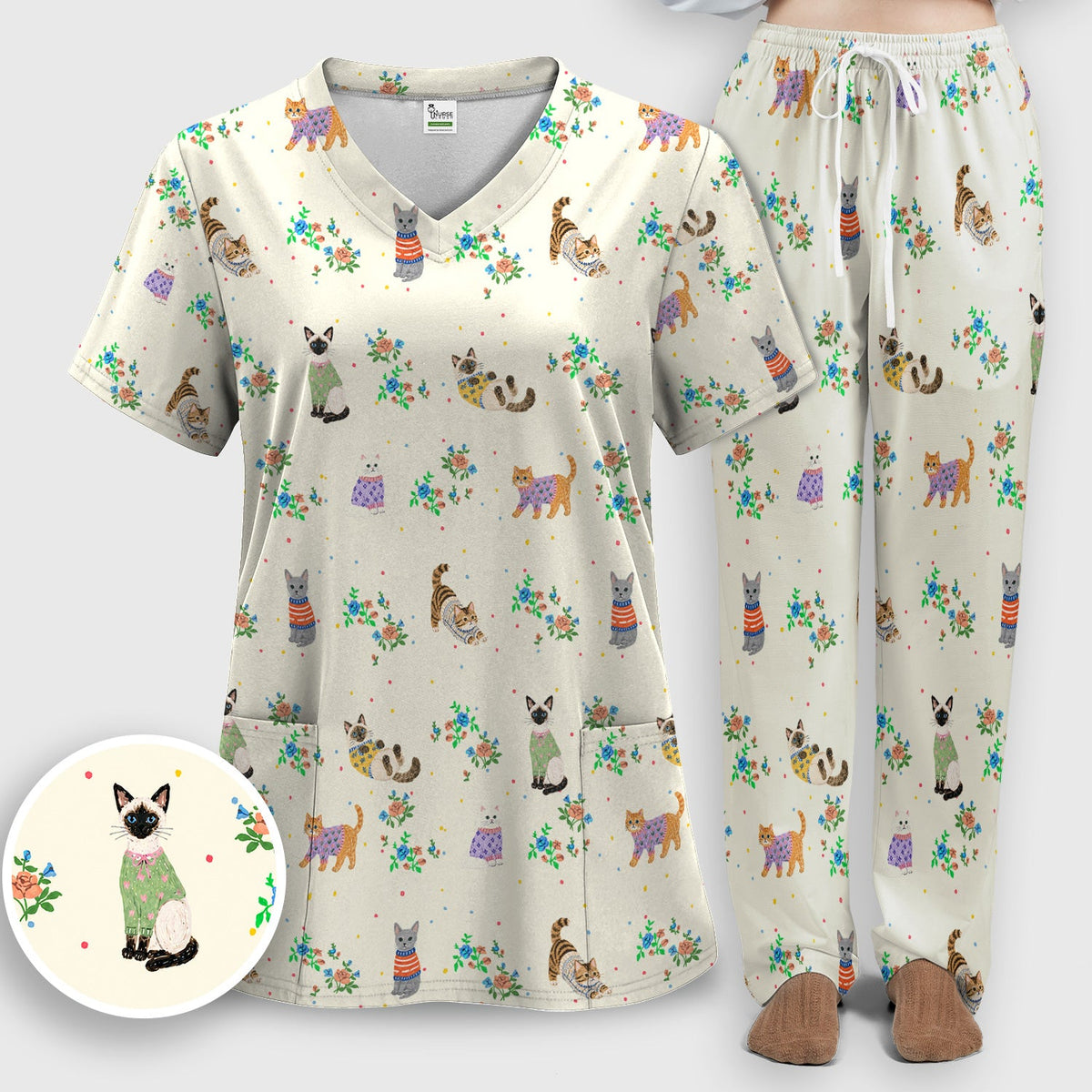 Watercolor Cat Nurse Scrub Set