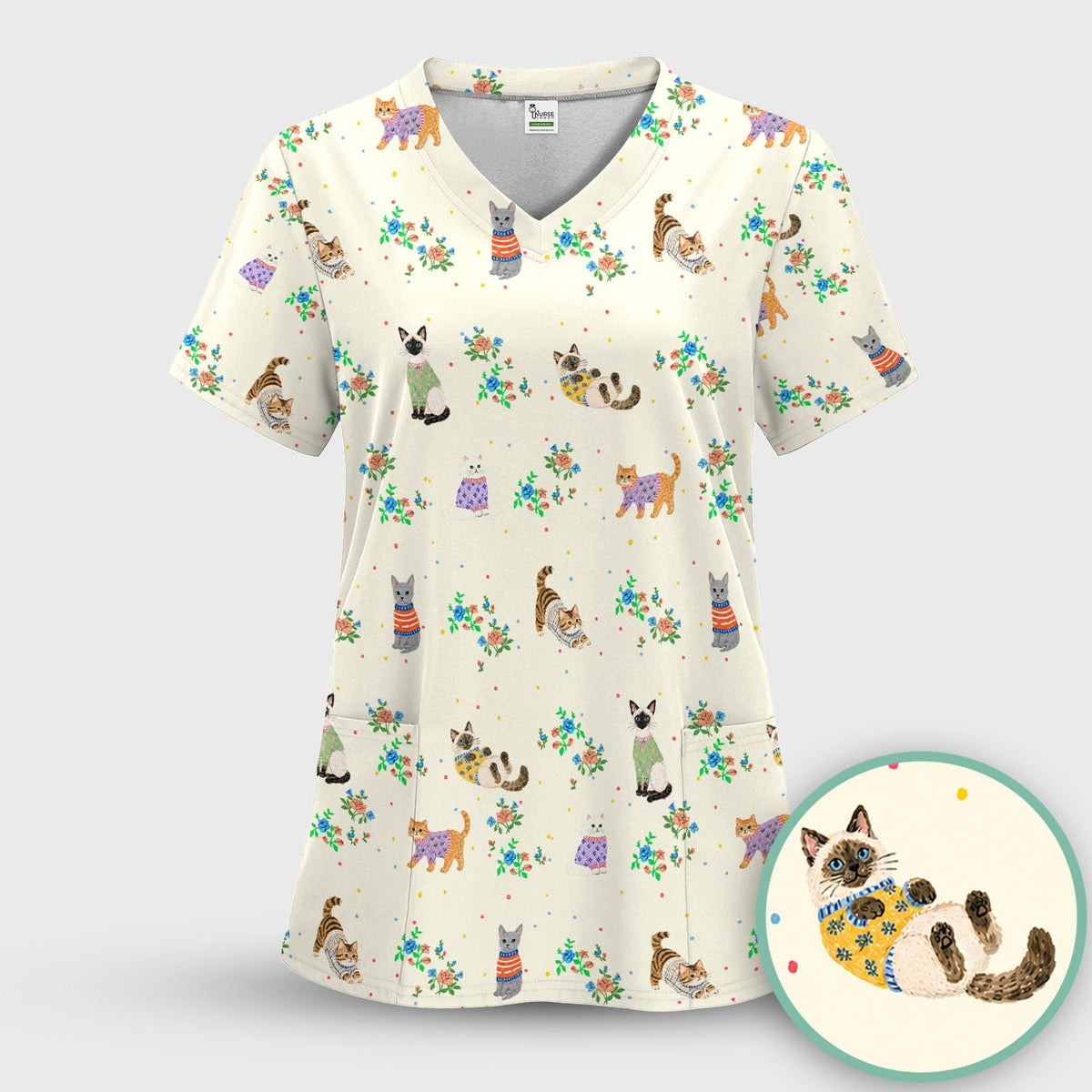 Watercolor Cat Nurse Scrub Set