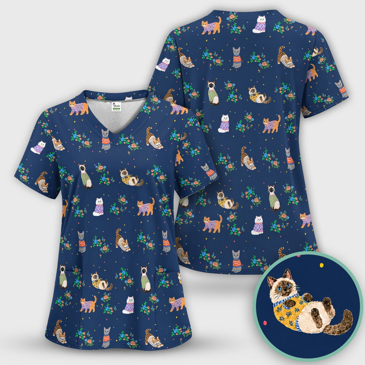 Watercolor Cat Nurse Scrub Set