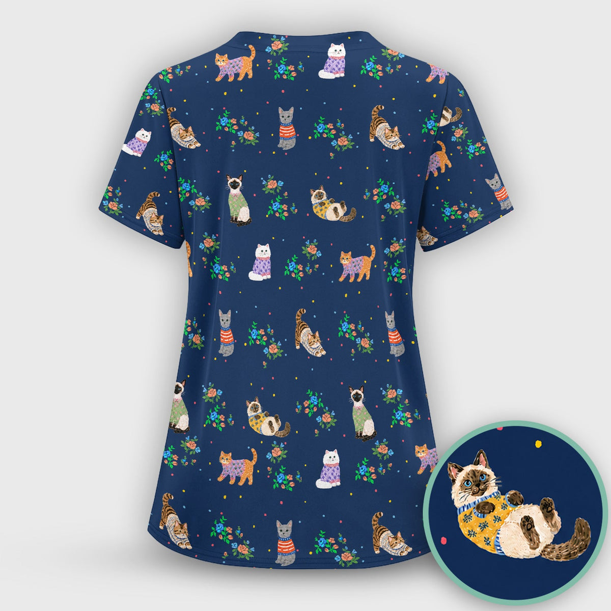 Watercolor Cat Nurse Scrub Top