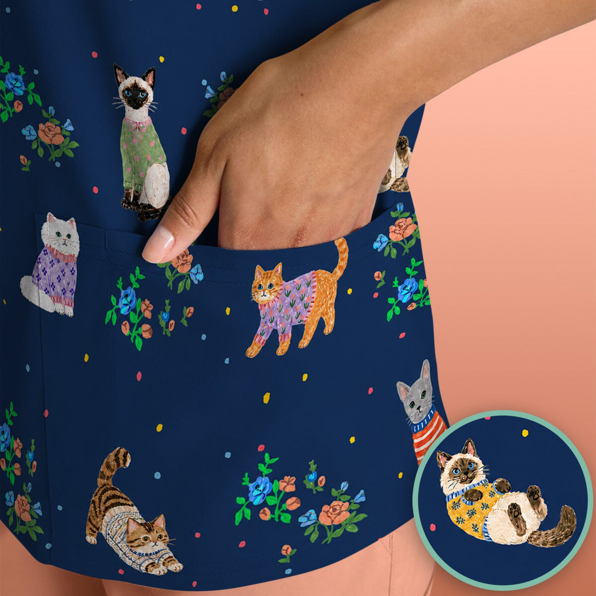 Watercolor Cat Nurse Scrub Top