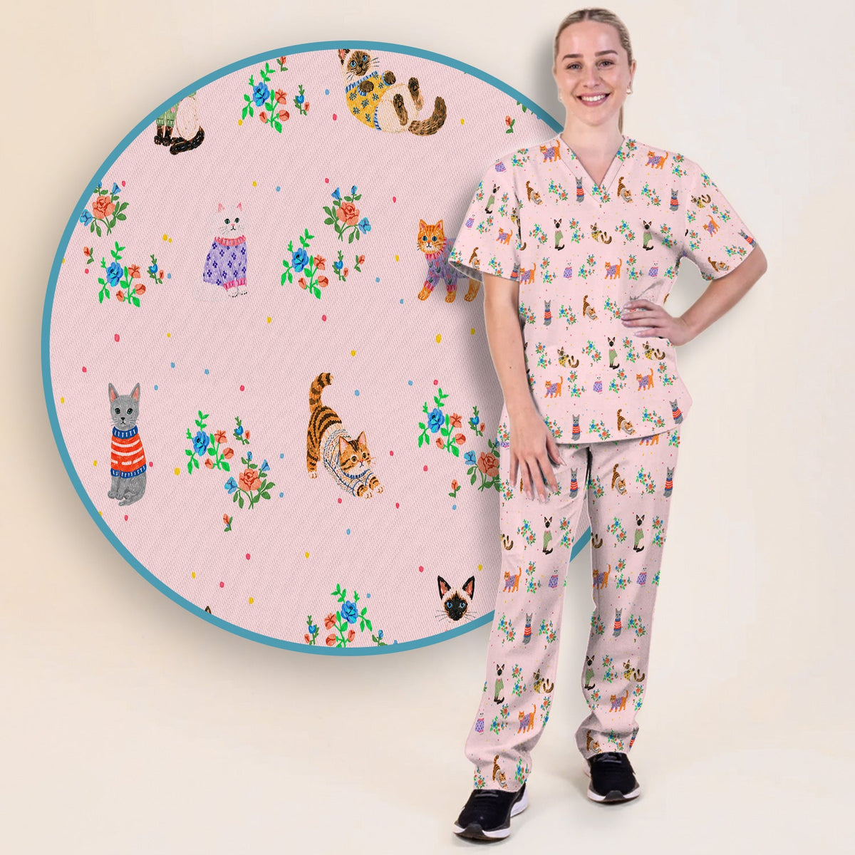 Watercolor Cat Nurse Scrub Set