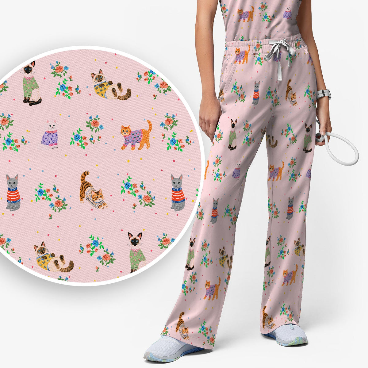 Watercolor Cat Nurse Scrub Set