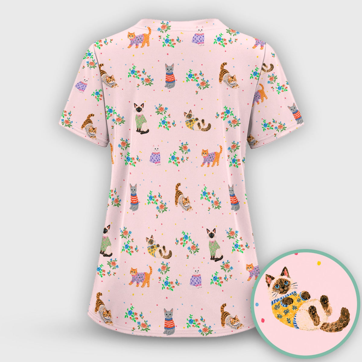 Watercolor Cat Nurse Scrub Top