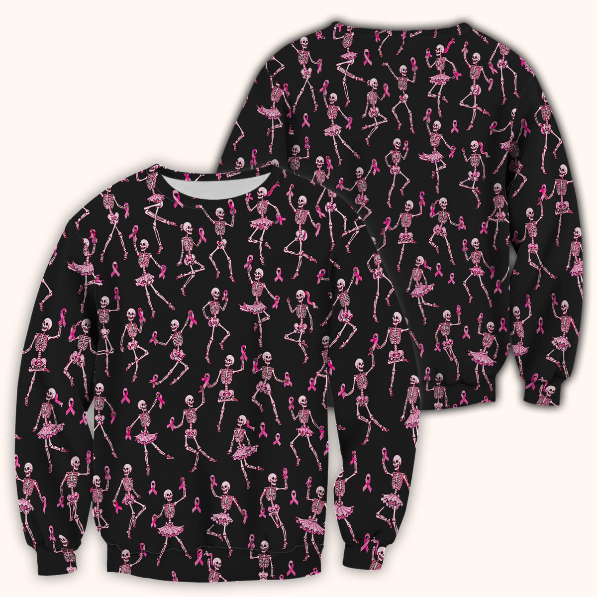 Breast Cancer Skeleton Nurse Scrub Top - Black Pink