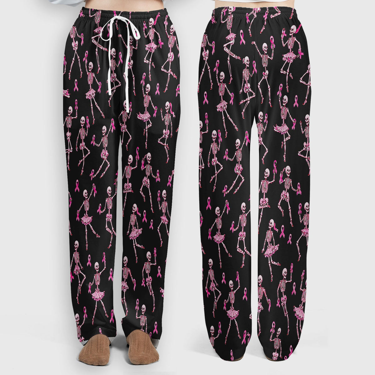 Breast Cancer Skeleton Nurse Scrub Set - Black Pink