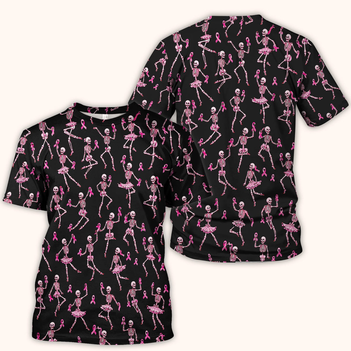 Breast Cancer Skeleton Nurse Scrub Top - Black Pink