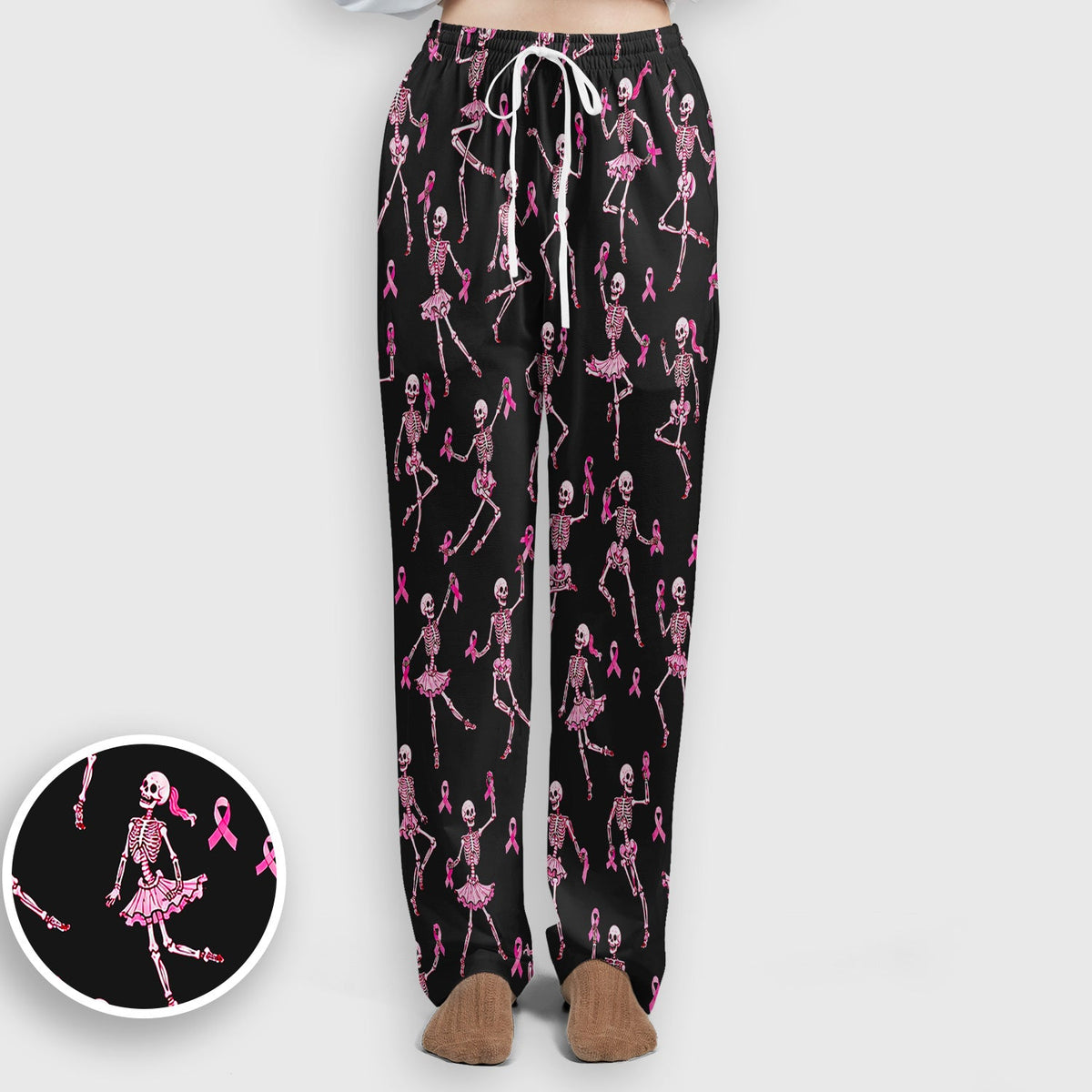 Breast Cancer Skeleton Nurse Scrub Set - Black Pink