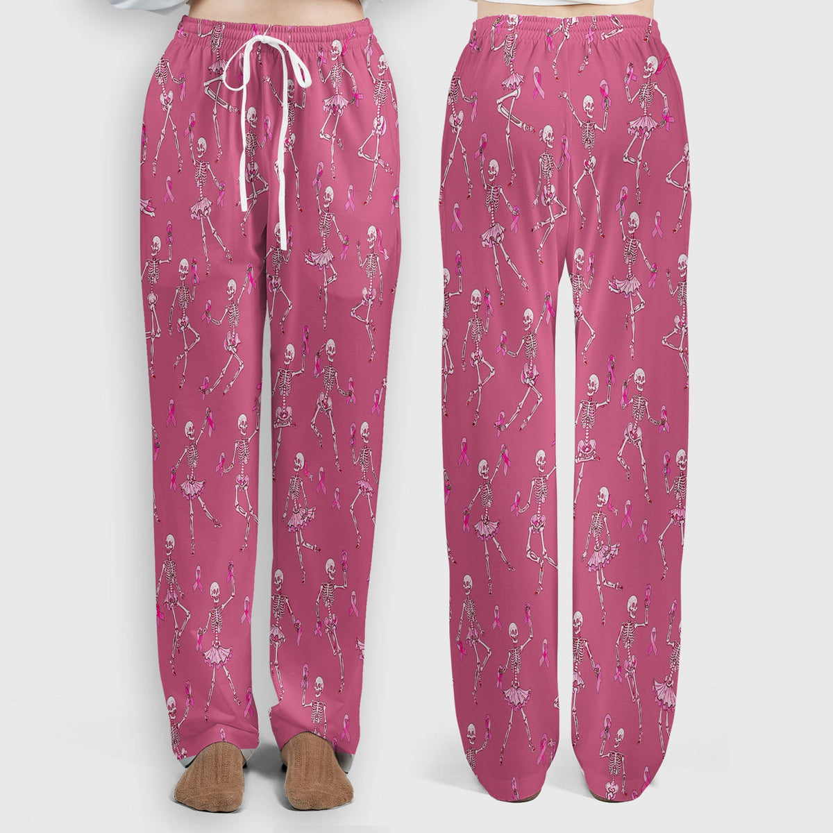 Breast Cancer Skeleton Nurse Scrub Set - Black Pink