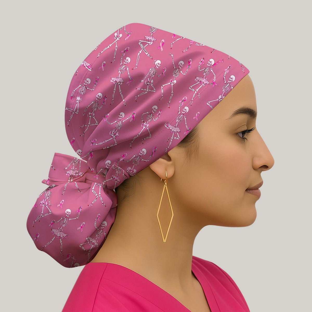 Breast Cancer Skeleton Nurse Scrub Cap